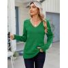 imageZeagoo Womens Sweaters Fall Casual Long Sleeve V Neck Shirts Lightweight Crochet Ribbed Knit Pullover Tops OutfitsGreen
