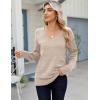 imageZeagoo Womens Sweaters Fall Casual Long Sleeve V Neck Shirts Lightweight Crochet Ribbed Knit Pullover Tops OutfitsKhaki