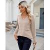 imageZeagoo Womens Sweaters Fall Casual Long Sleeve V Neck Shirts Lightweight Crochet Ribbed Knit Pullover Tops OutfitsKhaki