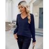 imageZeagoo Womens Sweaters Fall Casual Long Sleeve V Neck Shirts Lightweight Crochet Ribbed Knit Pullover Tops OutfitsNavy Blue