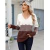 imageZeagoo Womens Sweaters Fall Casual Long Sleeve V Neck Shirts Lightweight Crochet Ribbed Knit Pullover Tops OutfitsTan Colorblock
