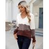 imageZeagoo Womens Sweaters Fall Casual Long Sleeve V Neck Shirts Lightweight Crochet Ribbed Knit Pullover Tops OutfitsTan Colorblock