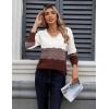 imageZeagoo Womens Sweaters Fall Casual Long Sleeve V Neck Shirts Lightweight Crochet Ribbed Knit Pullover Tops OutfitsTan Colorblock