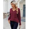 imageZeagoo Womens Sweaters Fall Casual Long Sleeve V Neck Shirts Lightweight Crochet Ribbed Knit Pullover Tops OutfitsWine Red
