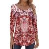 imageZeagoo 34 Sleeve Tops for Women Crew Neck Blouses Pleated Casual Shirts Fall Work Clothes 2025Floral Red