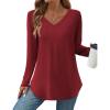 imageZeagoo Long Sleeve Tops for Women Casual V Neck Shirt Loose Fall Basic Tee Dressy Work Blouses 2025Wine Red