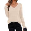 imageZeagoo Womens Sweaters Fall Casual Long Sleeve V Neck Shirts Lightweight Crochet Ribbed Knit Pullover Tops OutfitsApricot