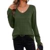 imageZeagoo Womens Sweaters Fall Casual Long Sleeve V Neck Shirts Lightweight Crochet Ribbed Knit Pullover Tops OutfitsArmy Green