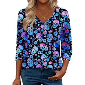 imageZeagoo 34 Length Sleeve Womens Tops Casual V Neck Shirts Soft Basic Tees Business Work BlousesDazzling Halloween