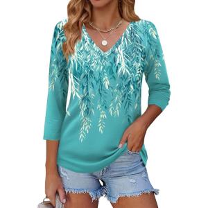 imageZeagoo 34 Length Sleeve Womens Tops Casual V Neck Shirts Soft Basic Tees Business Work BlousesGreenfp18