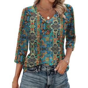 imageZeagoo 34 Length Sleeve Womens Tops Casual V Neck Shirts Soft Basic Tees Business Work BlousesMz779