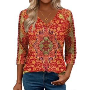 imageZeagoo 34 Length Sleeve Womens Tops Casual V Neck Shirts Soft Basic Tees Business Work BlousesMz811