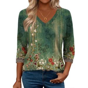 imageZeagoo 34 Length Sleeve Womens Tops Casual V Neck Shirts Soft Basic Tees Business Work BlousesMz839