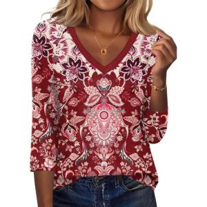 imageZeagoo 34 Length Sleeve Womens Tops Casual V Neck Shirts Soft Basic Tees Business Work BlousesMz849