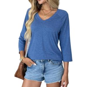 imageZeagoo 34 Length Sleeve Womens Tops Casual V Neck Shirts Soft Basic Tees Business Work BlousesNavy Blue