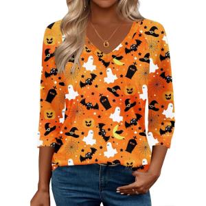 imageZeagoo 34 Length Sleeve Womens Tops Casual V Neck Shirts Soft Basic Tees Business Work BlousesOrange Halloween
