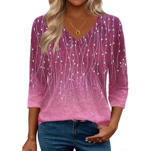 imageZeagoo 34 Length Sleeve Womens Tops Casual V Neck Shirts Soft Basic Tees Business Work BlousesPinkxh370
