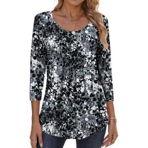 imageZeagoo 34 Sleeve Tops for Women Crew Neck Blouses Pleated Casual Shirts Fall Work Clothes 2025Black White 2