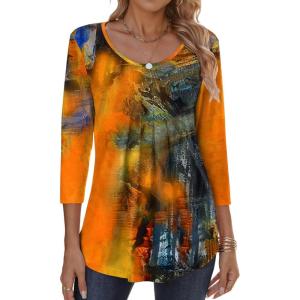 imageZeagoo 34 Sleeve Tops for Women Crew Neck Blouses Pleated Casual Shirts Fall Work Clothes 2025Multi 2