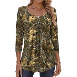 imageZeagoo 34 Sleeve Tops for Women Crew Neck Blouses Pleated Casual Shirts Fall Work Clothes 2025Multi 3