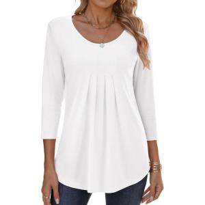 imageZeagoo 34 Sleeve Tops for Women Crew Neck Blouses Pleated Casual Shirts Fall Work Clothes 2025White