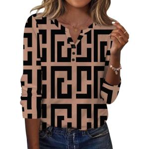 imageZeagoo Long Sleeve Shirts for Women Casual V Neck Fall Tops Dressy Summer Work Blouses ClothesGeometric 308