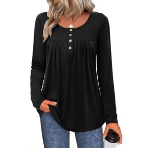 imageZeagoo Long Sleeve Shirts for Women Fall Fashion Dressy Casual Blouses Trendy Pleated Tunic Tops for Leggings 2025Black