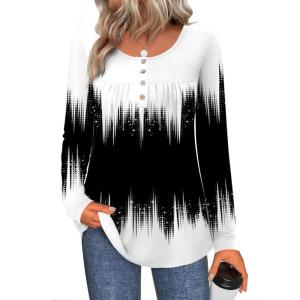 imageZeagoo Long Sleeve Shirts for Women Fall Fashion Dressy Casual Blouses Trendy Pleated Tunic Tops for Leggings 2025Black Whitejb204