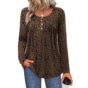 imageZeagoo Long Sleeve Shirts for Women Fall Fashion Dressy Casual Blouses Trendy Pleated Tunic Tops for Leggings 2025Leopardan427