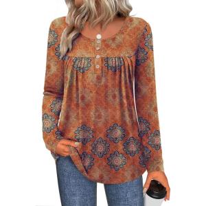 imageZeagoo Long Sleeve Shirts for Women Fall Fashion Dressy Casual Blouses Trendy Pleated Tunic Tops for Leggings 2025Orangemz836