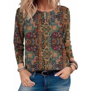 imageZeagoo Long Sleeve Shirts for Women Henley T Shirts Loose Fit Tunics Dressy Casual Work Blouses Fall Fashion TopsBrown Boho