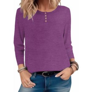 imageZeagoo Long Sleeve Shirts for Women Henley T Shirts Loose Fit Tunics Dressy Casual Work Blouses Fall Fashion TopsPurple