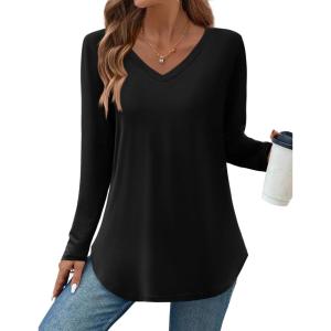 imageZeagoo Long Sleeve Tops for Women Casual V Neck Shirt Loose Fall Basic Tee Dressy Work Blouses 2025Black