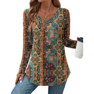 imageZeagoo Long Sleeve Tops for Women Casual V Neck Shirt Loose Fall Basic Tee Dressy Work Blouses 2025Mz721
