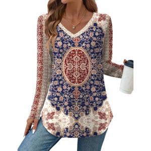 imageZeagoo Long Sleeve Tops for Women Casual V Neck Shirt Loose Fall Basic Tee Dressy Work Blouses 2025Mz757