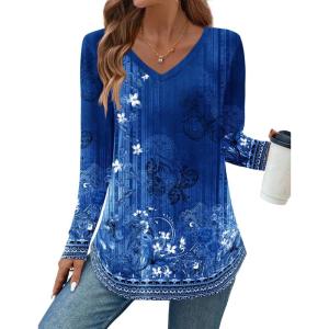 imageZeagoo Long Sleeve Tops for Women Casual V Neck Shirt Loose Fall Basic Tee Dressy Work Blouses 2025Mz845