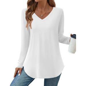 imageZeagoo Long Sleeve Tops for Women Casual V Neck Shirt Loose Fall Basic Tee Dressy Work Blouses 2025White