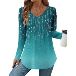 imageZeagoo Long Sleeve Tops for Women Casual V Neck Shirt Loose Fall Basic Tee Dressy Work Blouses 2025Xh363
