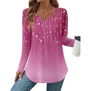 imageZeagoo Long Sleeve Tops for Women Casual V Neck Shirt Loose Fall Basic Tee Dressy Work Blouses 2025Xh370