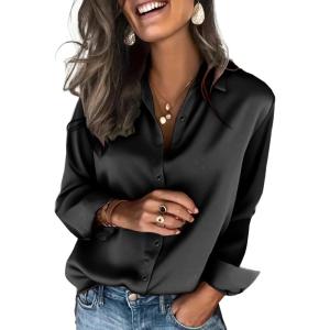 imageZeagoo Satin Blouses for Women Silk Button Down Shirts Long Sleeve Business Casual TopsBlack
