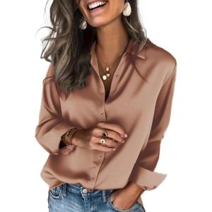 imageZeagoo Satin Blouses for Women Silk Button Down Shirts Long Sleeve Business Casual TopsToffee