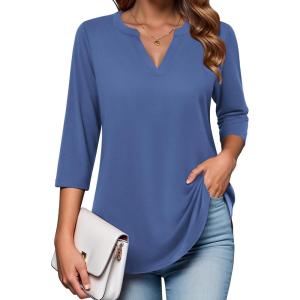 imageZeagoo Womens 34 Length Sleeve Tops V Neck Tunic Casual Dressy Blouse Floral Printed T ShirtsNavy Blue