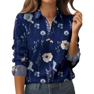 imageZeagoo Womens Button Down Shirt Long Sleeve Blouse Business Work Tops Dressy Casual Floral Printed Outfits with PocketBf318