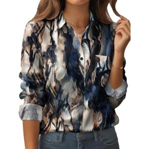 imageZeagoo Womens Button Down Shirt Long Sleeve Blouse Business Work Tops Dressy Casual Floral Printed Outfits with PocketCzr220