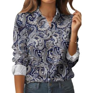imageZeagoo Womens Button Down Shirt Long Sleeve Blouse Business Work Tops Dressy Casual Floral Printed Outfits with PocketMz473