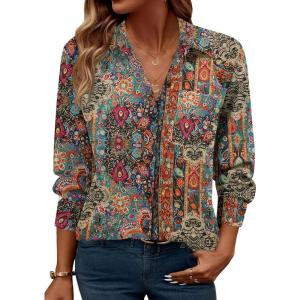 imageZeagoo Womens Button Down Shirt Long Sleeve Blouse Business Work Tops Dressy Casual Floral Printed Outfits with PocketMz721