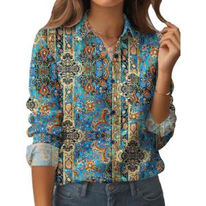 imageZeagoo Womens Button Down Shirt Long Sleeve Blouse Business Work Tops Dressy Casual Floral Printed Outfits with PocketMz779