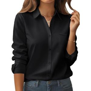 imageZeagoo Womens Button Down Shirt Long Sleeve Blouse Business Work Tops Dressy Casual Floral Printed Outfits with PocketZblack
