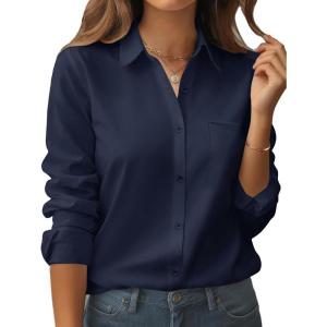 imageZeagoo Womens Button Down Shirt Long Sleeve Blouse Business Work Tops Dressy Casual Floral Printed Outfits with PocketZblue