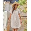 imageZeagoo Womens Summer Dress 2025 Cotton Button Down Short Sleeve Tshirt Dresses Casual Flowy V Neck Loose Mini Beach DressBrownwhite Stripe